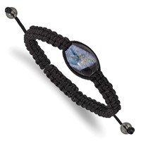 13x19mm Blue Crystal Agate Bracelet with Hematite Beads Black Cord Adjustable Bolo view 1