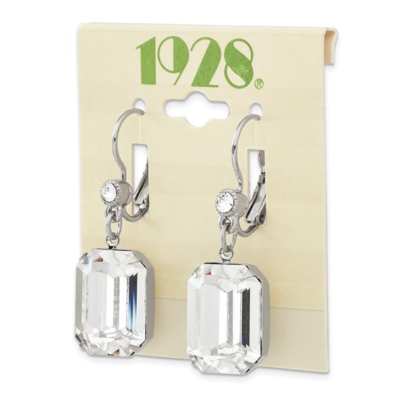 1928 Jewelry Silver-tone Clear Emerald Cut Crystals Dangle Leverback Earrings