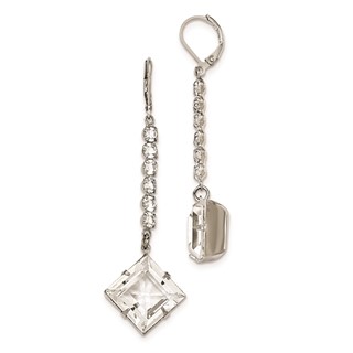 1928 Silver-tone White Crystal Leverback Dangle Earrings