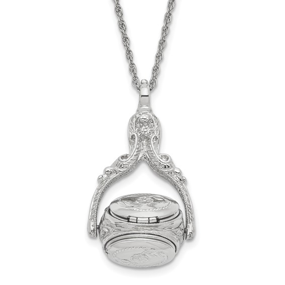 1928 Jewelry Silver-tone Three Sided Spinning Floral Pattern Oval 13mm Lockets 30 inch Necklace Holds 6 Photos
