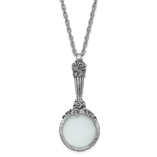 1928 Jewelry Silver-tone Textured Vintage Handle 4-5X Magnifying Glass 30 inch Necklace