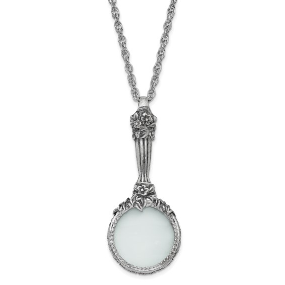 1928 Jewelry Silver-tone Textured Vintage Handle 4-5X Magnifying Glass 30 inch Necklace