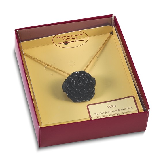 Lacquer Dipped Black Real Rose with 18 inch Gold-tone Necklace