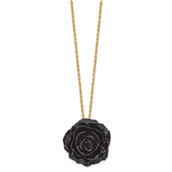Lacquer Dipped Black Real Rose with 18 inch Gold-tone Necklace