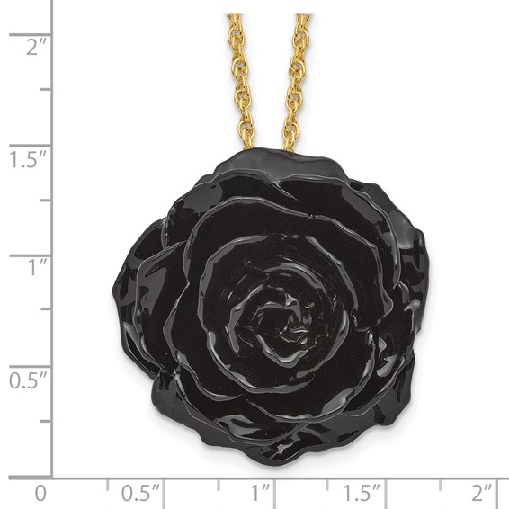 Lacquer Dipped Black Real Rose with 18 inch Gold-tone Necklace