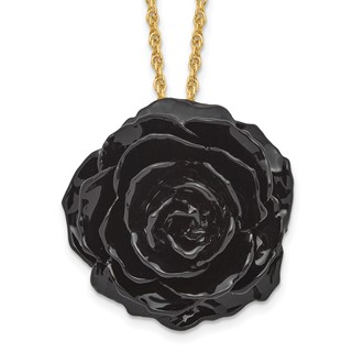 Lacquer Dipped Black Real Rose with 18 inch Gold-tone Necklace