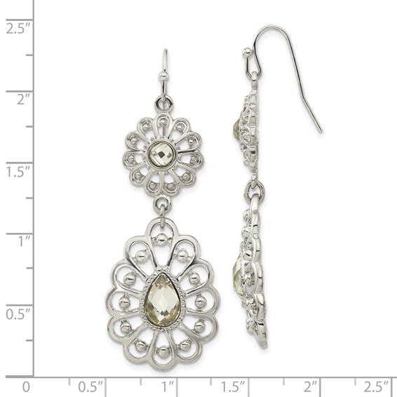 1928 Silver-tone Crystal Dangle Shepherds Hook Earrings