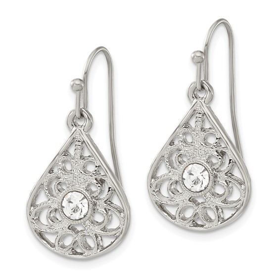 1928 Silver-tone Crystal Dangle Shepherds Hook Earrings