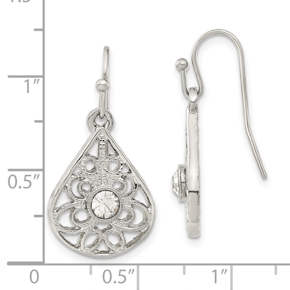 1928 Silver-tone Crystal Dangle Shepherds Hook Earrings