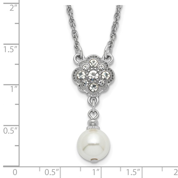 1928 Silver-tone Crystal and Imitation Pearl 16in w/ 3in ext. Necklace