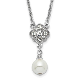 1928 Silver-tone Crystal and Imitation Pearl 16in w/ 3in ext. Necklace