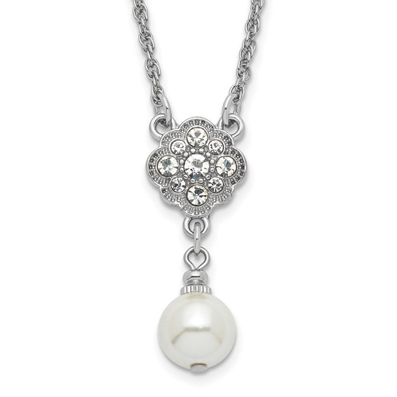 1928 Silver-tone Crystal and Imitation Pearl 16in w/ 3in ext. Necklace