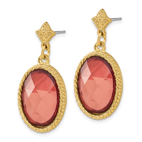 1928 Gold-tone Pink Acrylic Dangle Post Earrings
