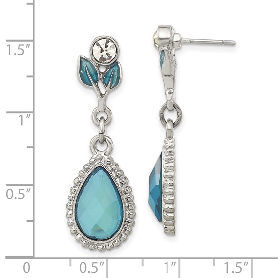 1928 Silver-tone Crystal, Blue Enamel & Epoxy Dangle Post Earrings