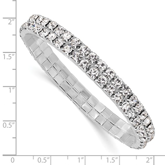 1928 Jewelry Silver-tone Sparkling Clear Crystal Two Row Stretch Bracelet