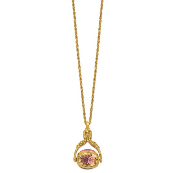 1928 Gold-tone 3-sided Spinner Glass and Flower 30in Necklace