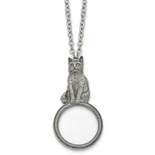 1928 Jewelry Silver-tone Cat Handle 2-3X Magnifying Glass 30 inch Necklace