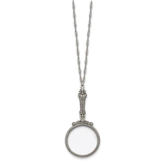 1928 Jewelry Silver-tone Vintage Design Handle 2X Magnifying Glass 28 inch Twisted Necklace