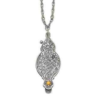 1928 Jewelry Pewter-tone and Gold-tone Vintage Floral Antiqued Cover with Fold Out 6-7X Magnifying Glass 30 inch Necklace