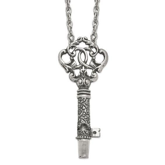 1928 Jewelry Pewter-tone 30 inch Key Functional Whistle Necklace