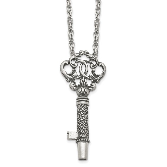 1928 Jewelry Pewter-tone 30 inch Key Functional Whistle Necklace