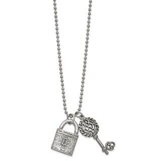 1928 Jewelry Silver-tone Filigree Pattern Lock and Fliigree Pattern Key Pendants 23.5 inch Necklace