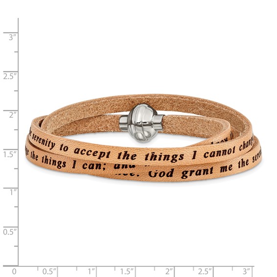 AMEN Serenity Prayer Tan Leather Wrap