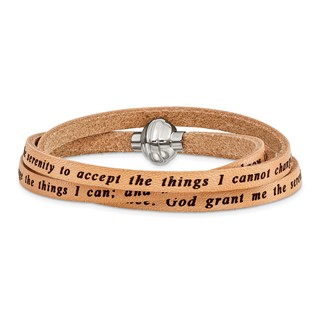 AMEN Serenity Prayer Tan Leather Wrap