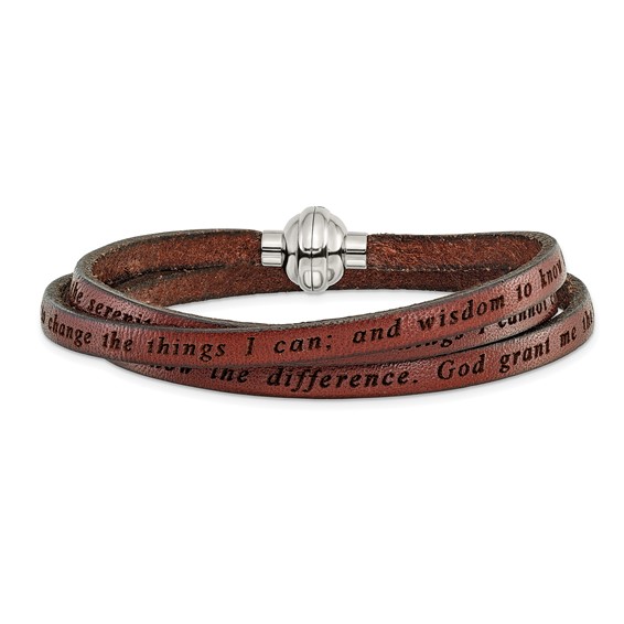 AMEN Serenity Prayer Brown Leather Wrap