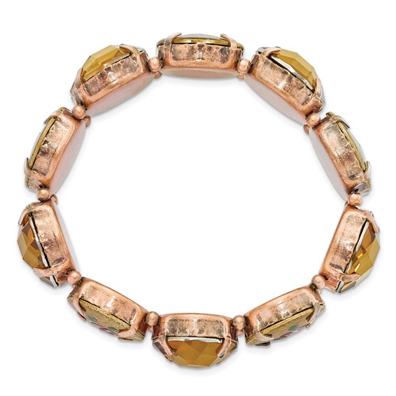 1928 Jewelry Copper-tone Topaz Acrylic Stone and Enameled Flower Accent Stretch Bracelet