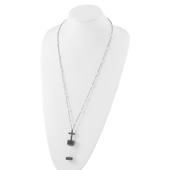 Symbols of Faith Pewter Silver-tone Cross Cap Glass Vial 30 Inch Necklace