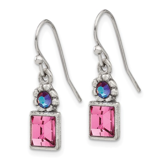 1928 Jewelry Silver-tone Rose Pink Square and Aurora Borealis Round Crystal Wire Drop Earrings