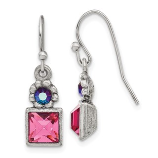 1928 Jewelry Silver-tone Rose Pink Square and Aurora Borealis Round Crystal Wire Drop Earrings