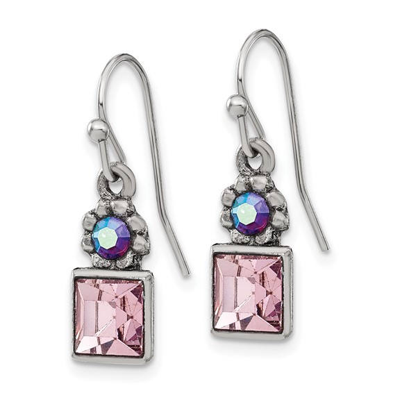 1928 Jewelry Silver-tone Purple Square and Aurora Borealis Round Crystal Wire Drop Earrings