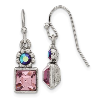 1928 Jewelry Silver-tone Purple Square and Aurora Borealis Round Crystal Wire Drop Earrings