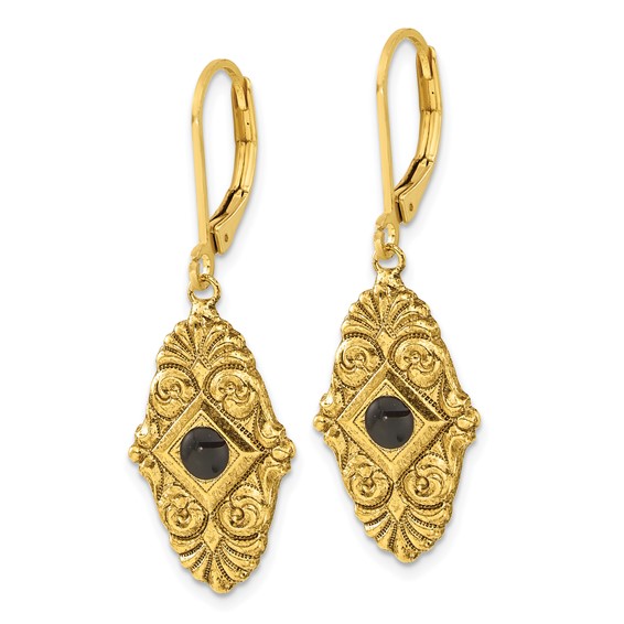 1928 Jewelry Gold-tone Black Enamel Drop Leverback Earrings