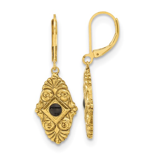 1928 Jewelry Gold-tone Black Enamel Drop Leverback Earrings