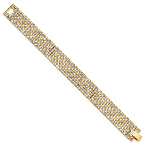 Flash Gold-tone Polished Multi-strand Crystal 7in Bracelet
