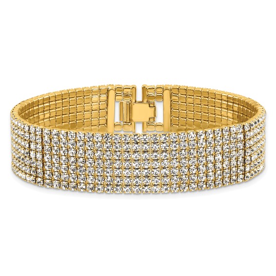 Flash Gold-tone Polished Multi-strand Crystal 7in Bracelet