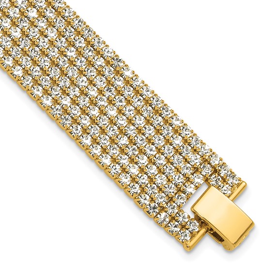 Flash Gold-tone Polished Multi-strand Crystal 7in Bracelet
