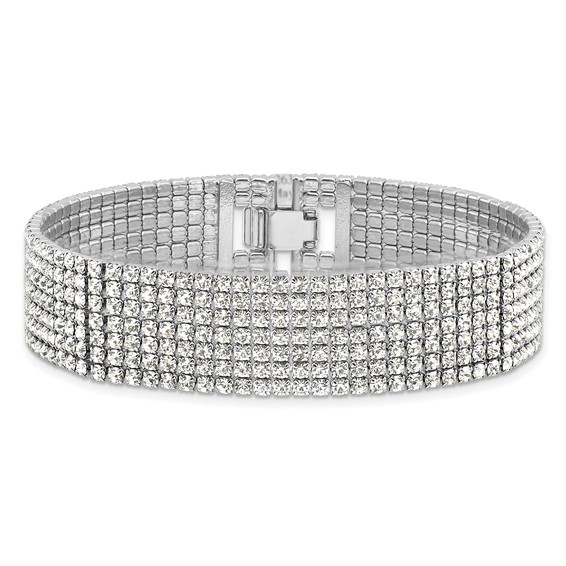 Silver-tone Polish Multi-strand Crystal 7in Bracelet