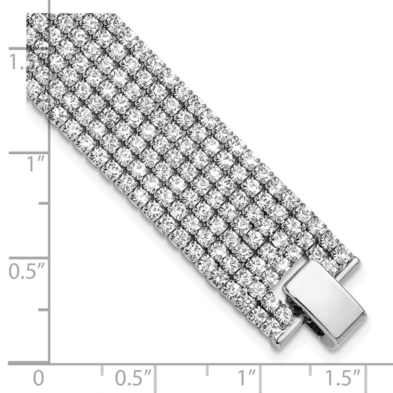 Silver-tone Polish Multi-strand Crystal 7in Bracelet