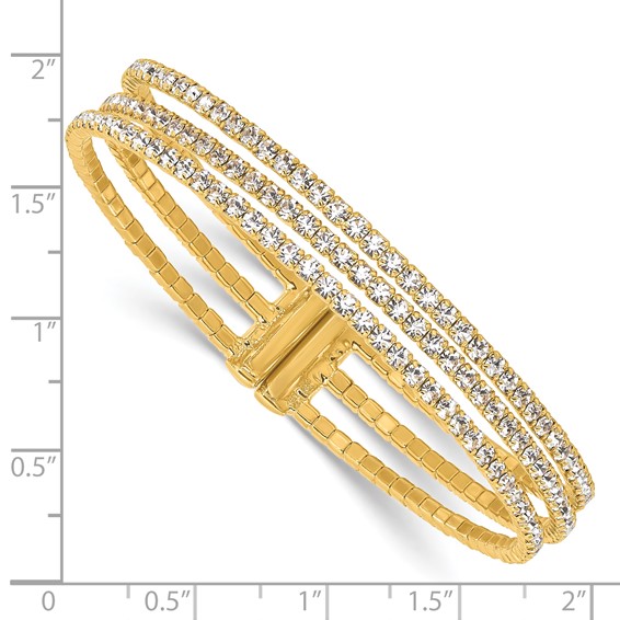 Flash Gold-tone Crystal 3 Row Flexible Cuff Bangle