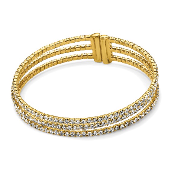 Flash Gold-tone Crystal 3 Row Flexible Cuff Bangle