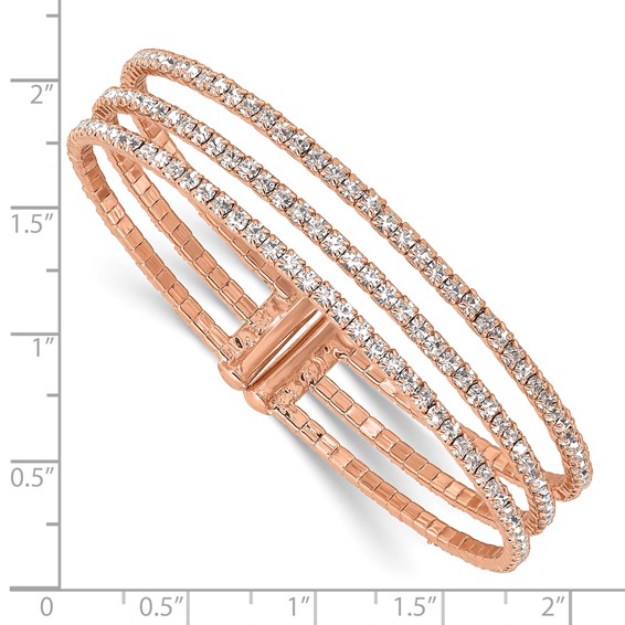 Flash Rose-Tone Crystal 3 Row Flexible Cuff Bangle