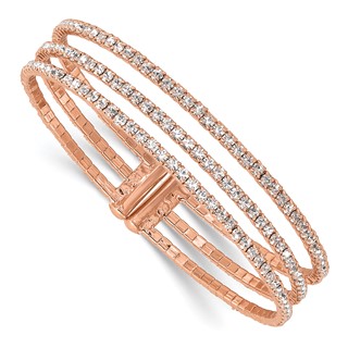 Flash Rose-Tone Crystal 3 Row Flexible Cuff Bangle