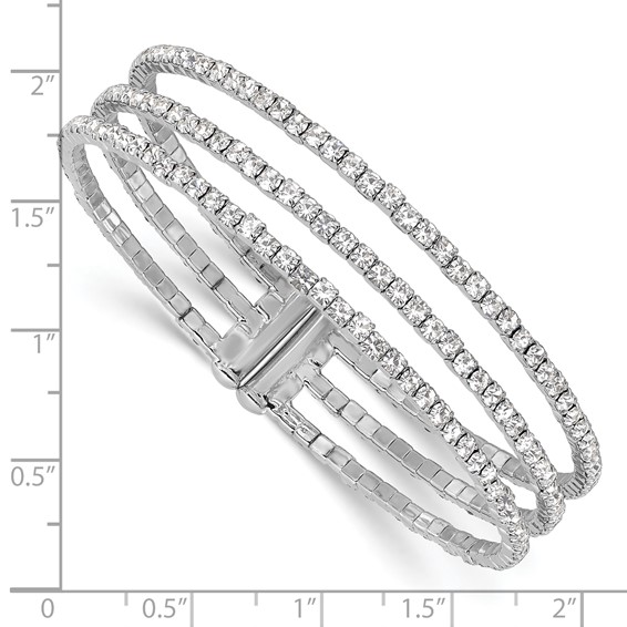 Silver-tone Crystal 3 Row Flexible Cuff Bangle