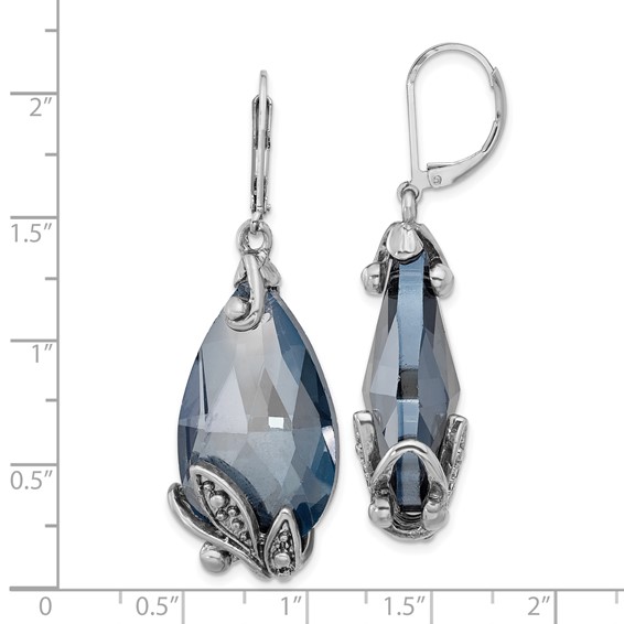 1928 Silver-tone Blue Crystal Teardrop Dangle Leverback Earrings