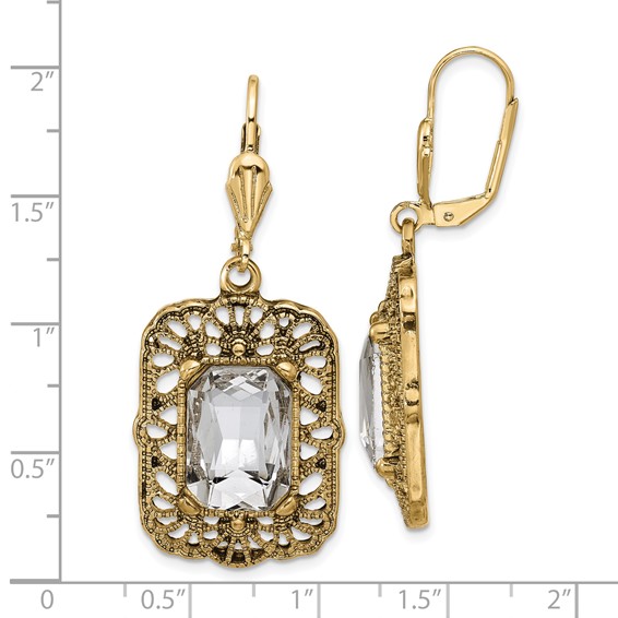 1928 Gold-tone Crystal Square Dangle Leverback Earrings