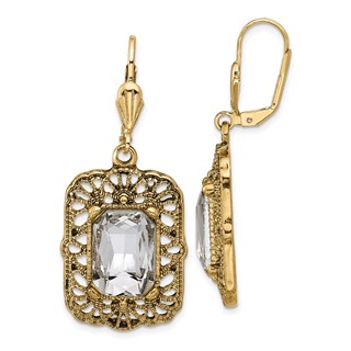 1928 Gold-tone Crystal Square Dangle Leverback Earrings